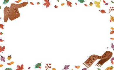 Autumn Leaves Frame with Sweater and Scarf – Watercolor Illustration