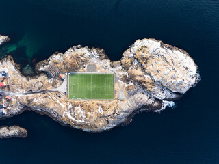 Aerial View of Football Field on Small Island