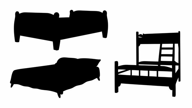 Silhouette depiction showcasing a variety of bed types including double beds and a bunk bed arrangement | editable eps vectors
