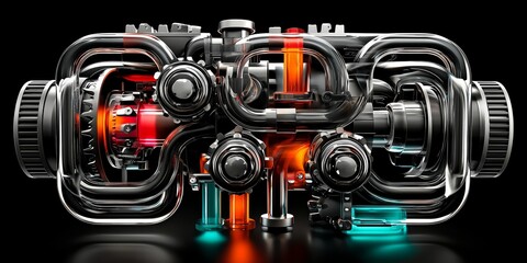 Fototapeta premium Futuristic Mechanical Engine with Neon Digital Design