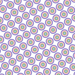 Seamless Retro Polka Dot Pattern with Colorful Circle Shapes on Purple Background