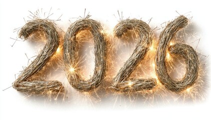 Sparkly, straw-like numerals "2026" on white background