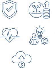 Secure growth, health, and innovative learning icons representing business success and development strategies