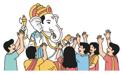 Devotees worship Lord Ganesha during a religious Hindu festival.