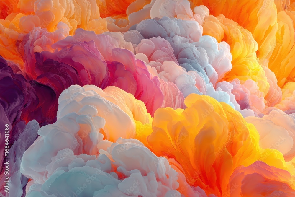 Poster swirling colorful cloud animation in a vibrant sea of hues creating a mesmerizing visual experience 