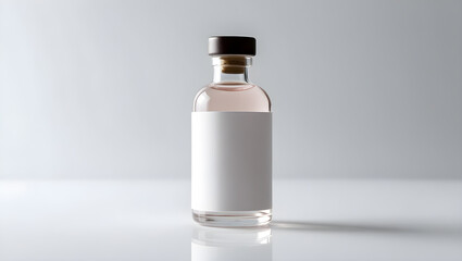 Glass bottle with blank label on a clean white background