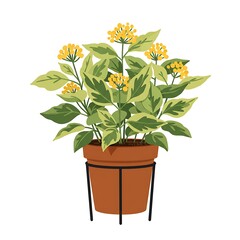 Fototapeta premium Potted Variegated Plant with Yellow Flowers on Stand
