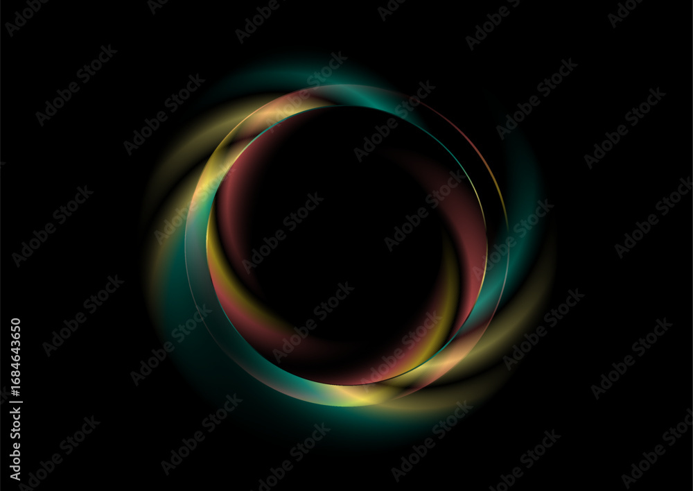 Poster dark multicolored fractal glass circle with shiny smooth liquid effect. vector futuristic tech desig