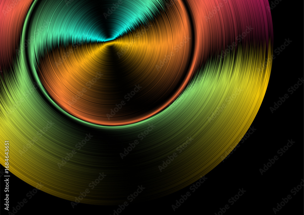 Poster multicolored holographic glitched circle with flowing metallic gradient, abstract background. vector