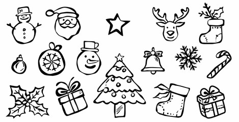 Simple Handdrawn Christmas Decoration Doodle Elements Set Clip Art