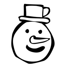 Simple Line Art Snowman Face with Hat Winter Celebration Illustration