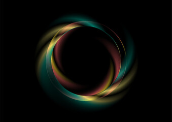 Dark multicolored fractal glass circle with shiny smooth liquid effect. Vector futuristic tech design