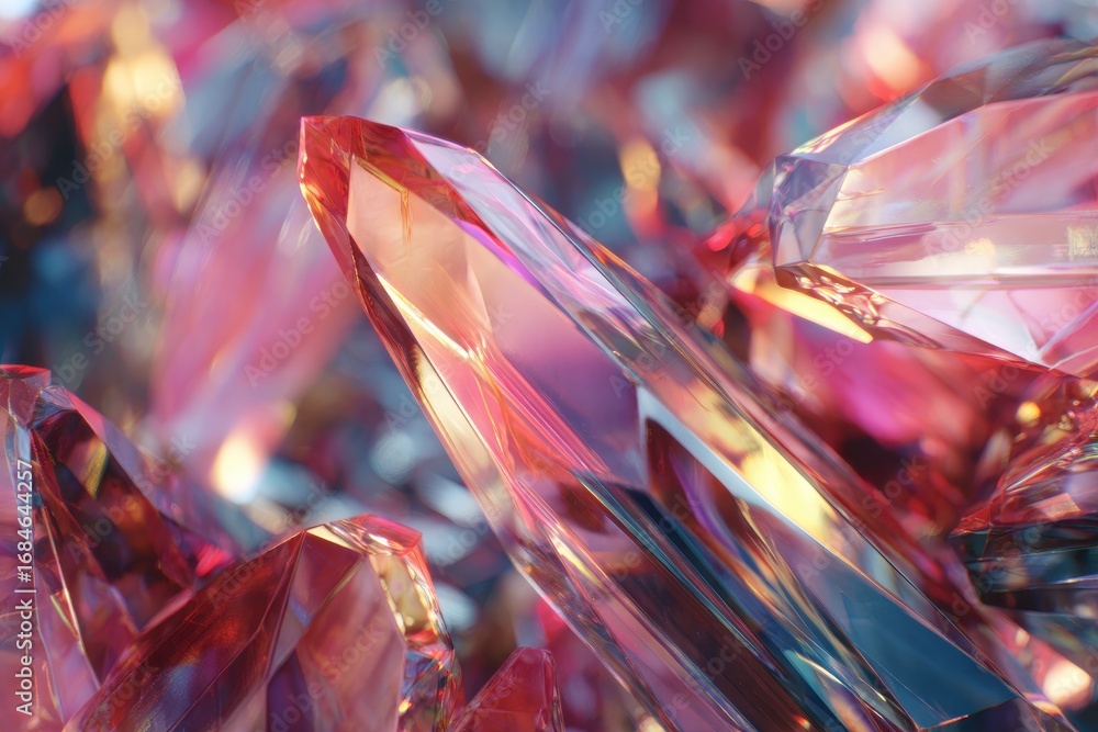 Poster exploring the vibrant world of abstract animation showcasing crystal prisms with intricate colors an