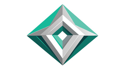 3D Diamond Shape with Teal and Silver Layers on White Background geometric abstract