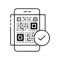 Smartphone displaying a qr code with a checkmark icon