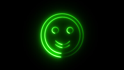 Fototapeta premium Bright green neon smiley face illuminated in darkness against a black background creating a cheerful and positive atmosphere