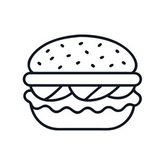 Simple Line Art Illustration of a Delicious Burger with Fresh Ingredients, veggie burger icon vector illustration