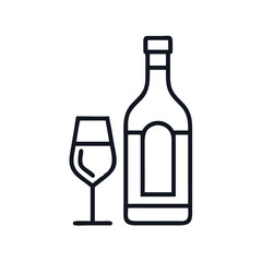Stylized black outline of a wine bottle and a wine glass illustration, wine bottle and glass icon vector illustration