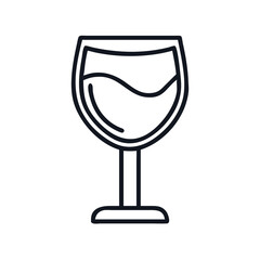 Simple line art illustration of a glass with liquid on white background, wine glass icon vector illustration