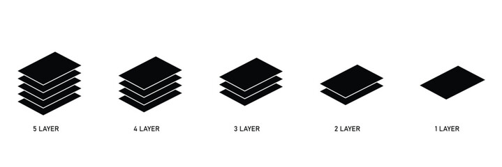 Green Icons of layers stack. Logos of paper layers line and levels, tiers for web. Fabric floor layers. Symbols of material stack. Vector. Surface levels pictogram, technology for business. EPS 10.