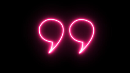 Vibrant pink neon quotation marks glowing brightly against a stark black background symbolizing communication and ideas