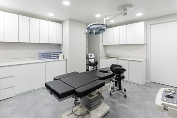 Empty operating room with medical equipment