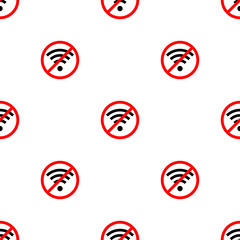Red and black no wifi symbols creating a repeating pattern on white background