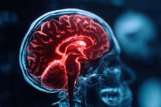 CT scan of brain depicting intricate neural structures and cerebral anatomy in vivid detail for medical analysis