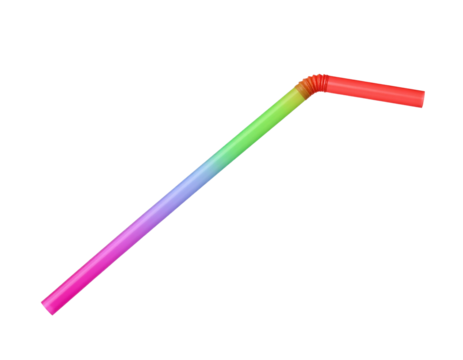 A colorful striped plastic straw, a simple drink accessory, isolated on a white background.