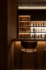 Luxury bar with drinks and bar stools