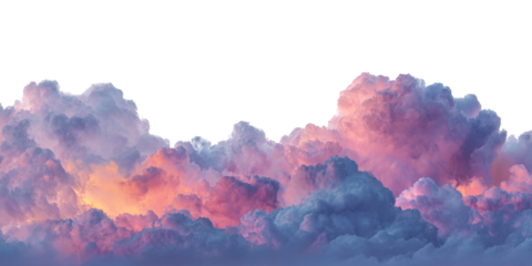 Evening pastel clouds with glowing sunlight edges, isolated on transparent cutout background