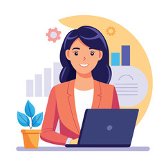 beautiful confident business woman working on laptop in office