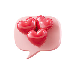 pink hearts inside speech bubble on transparent background