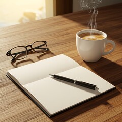 朝の静寂、温かいコーヒーと空白のノート
