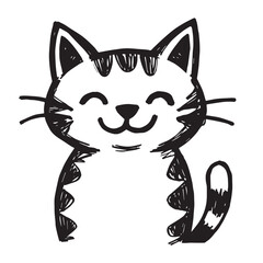 Cat Doodle Black and White Illustration Vector Image Cute Kitten Sketch Line Art Drawing Silhouette