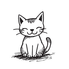 Cat Doodle Black and White Illustration Vector Image Cute Kitten Sketch Line Art Drawing Silhouette