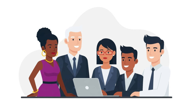 Diverse business team collaborating in an office setting, illustrating teamwork, innovation, and professional success. Ideal for corporate, HR, or consulting themes.