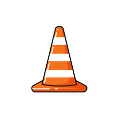 Bright orange traffic cone with white reflective stripes isolated on a clean white background, symbolizing safety and road work.