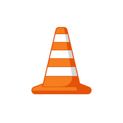 A vibrant orange traffic cone with reflective white stripes stands isolated, symbolizing caution, road safety, and construction zone warnings.
