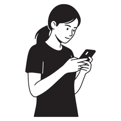 Woman using smartphone silhouette vector