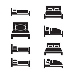 Bed and bedroom furniture sleep icons set silhouette vector illustration