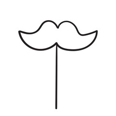 Fake mustache on a stick. Outline isolated icon. Vector illustration on white background.