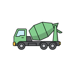 Fototapeta premium A vibrant green cement mixer truck, essential for construction projects, is depicted in a clean, simple line art style illustration on a white background.
