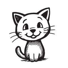 Cat Doodle Black and White Illustration Vector Image Cute Kitten Sketch Line Art Drawing Silhouette
