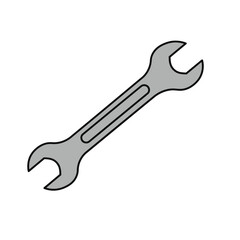 A simple gray spanner wrench, a common hand tool used for tightening or loosening nuts and bolts, isolated on a clean white background.