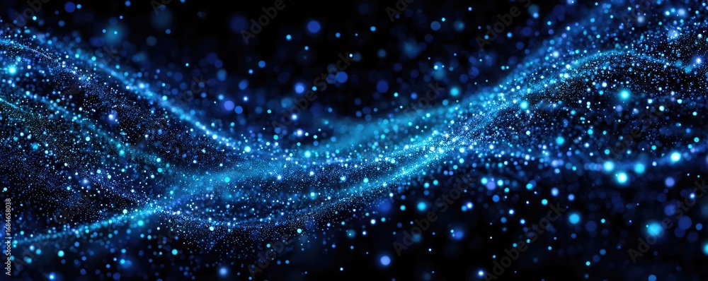 Poster dark blue and glow particle abstract background concept. beautiful abstract blue wave with glowing p