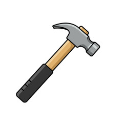 A classic claw hammer with a wooden handle and a black rubber grip is essential for various construction, carpentry, and DIY home improvement tasks.