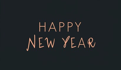 Obraz premium Peach happy new year text in elegant cursive font on black background, minimalist celebration design with simple geometric shapes and refined typography