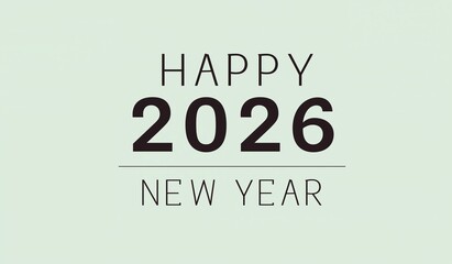 Minimalist flat vector happy new year 2026 text on light green background, clean and simple design with modern typography