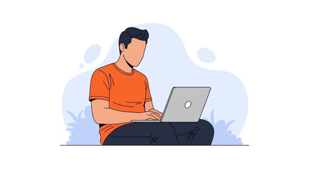 Casual young adult using a laptop, illustrating remote work, online education, or personal digital connectivity and modern lifestyle.